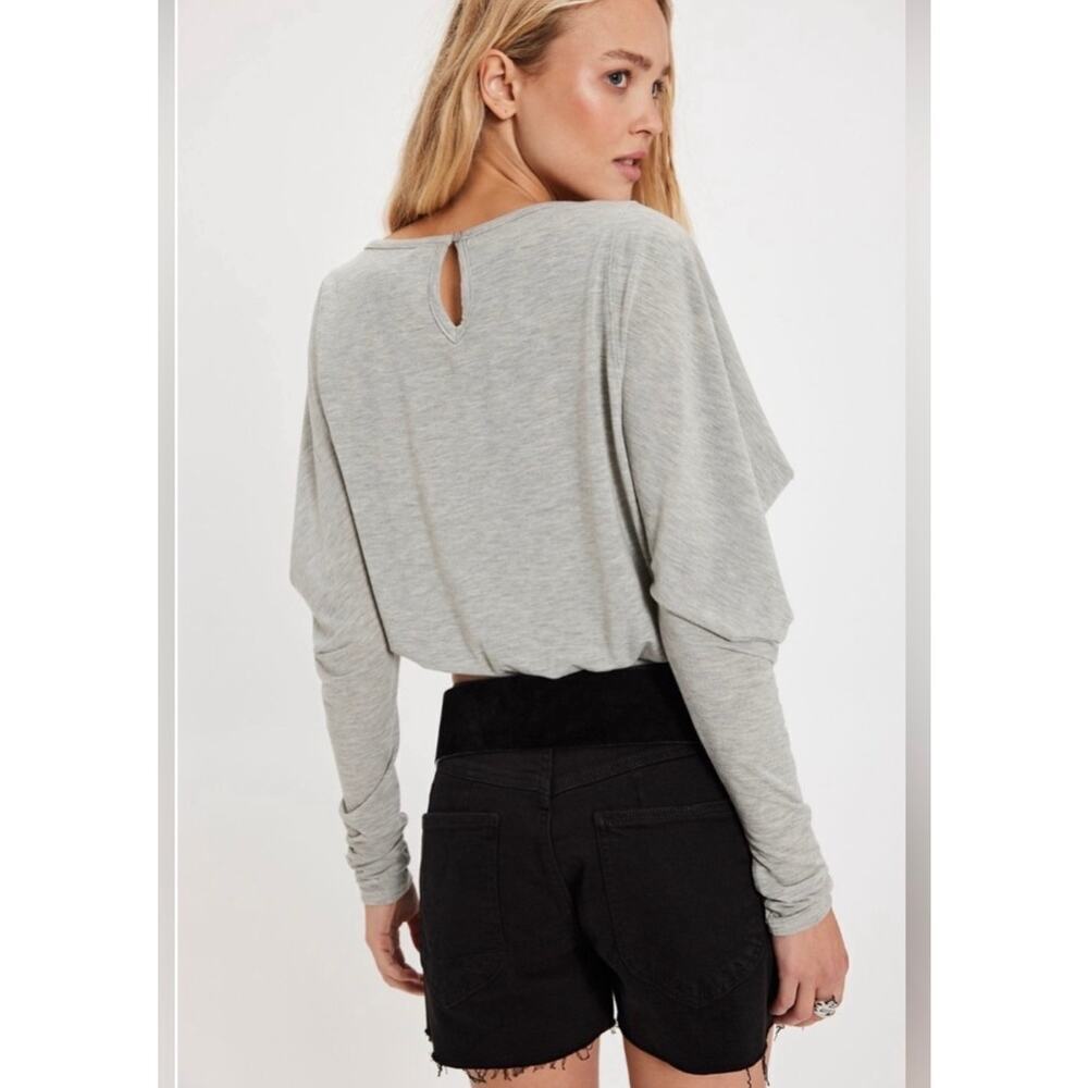 Free People Moxie Grey Long Sleeve Top Sweater Ruffle feminine sz XL NWT